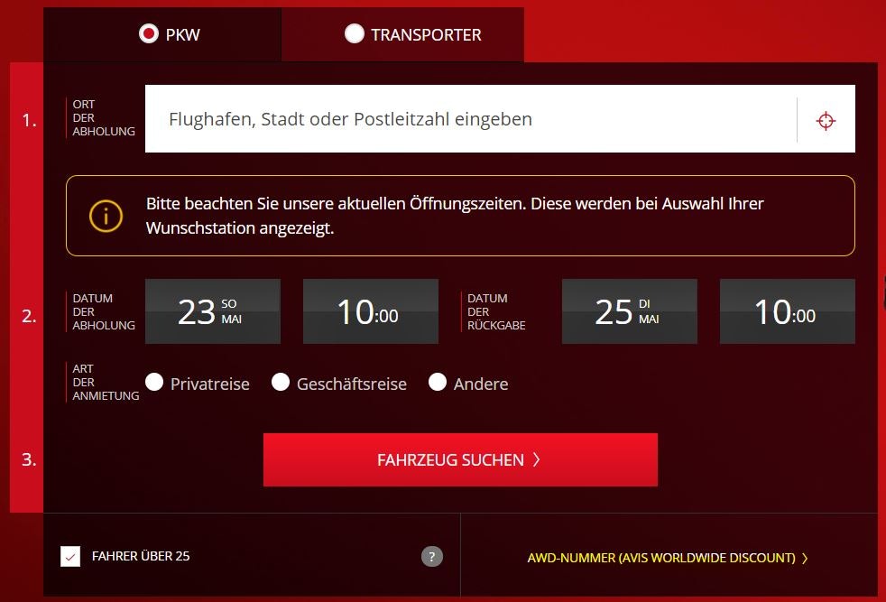 AVIS Gutschein eingeben