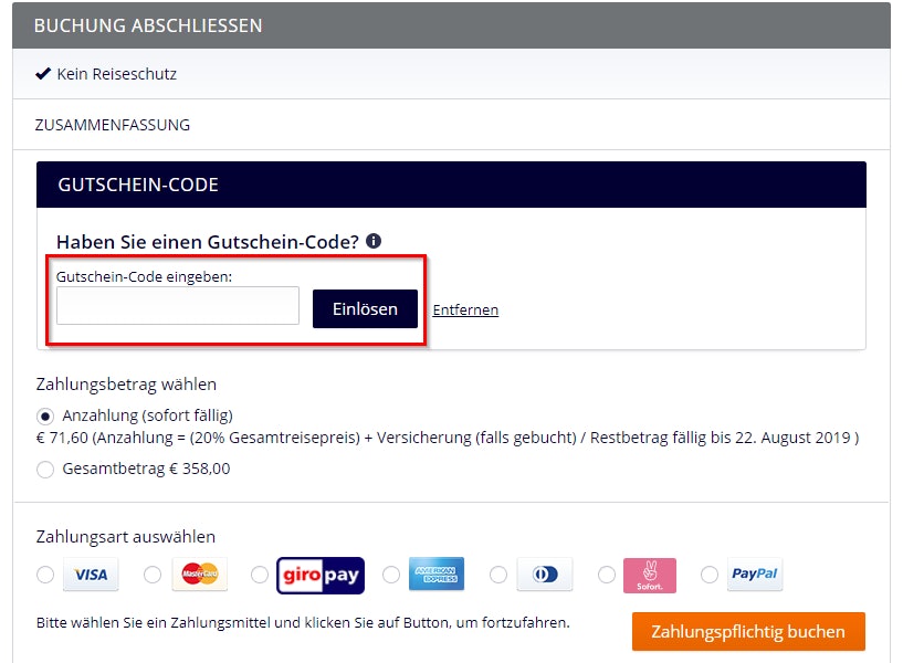 MSC Cruises Gutschein im Warenkorb einlösen