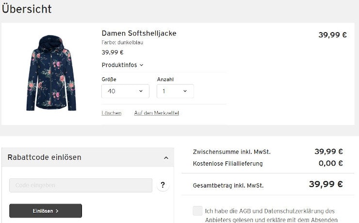 Ernstings Rabatt Gutscheinfenster