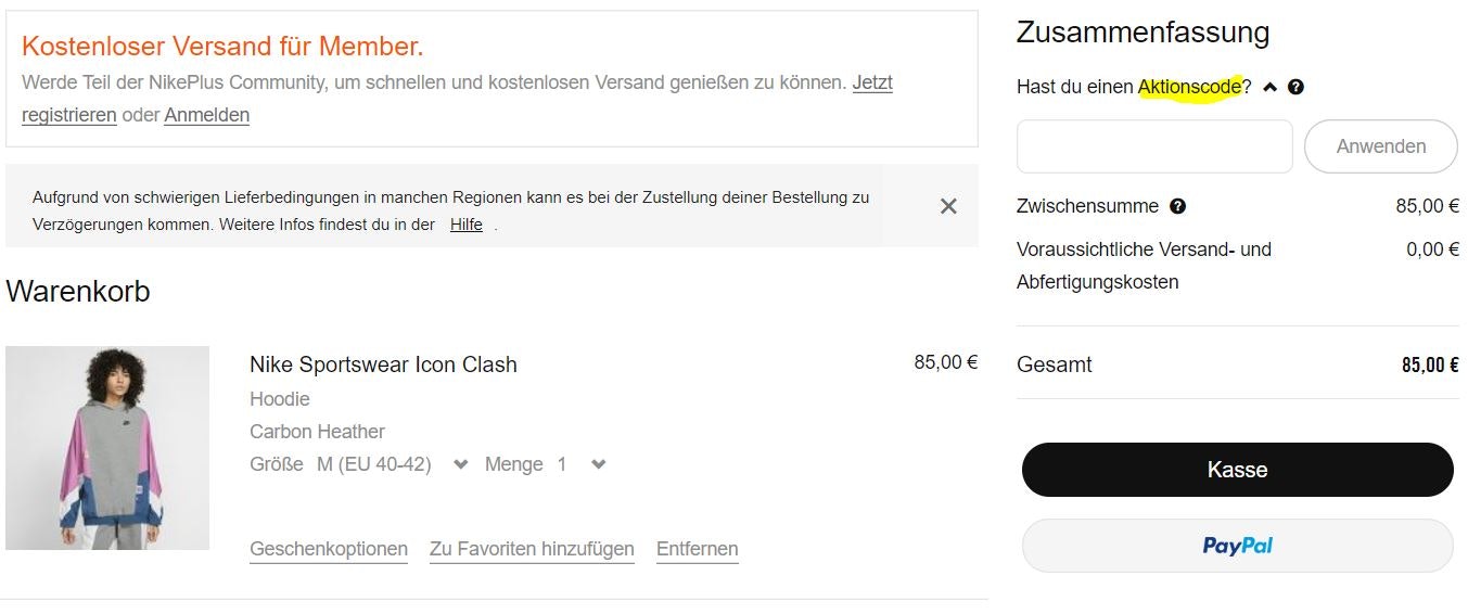 Nike Gutschein einlösen