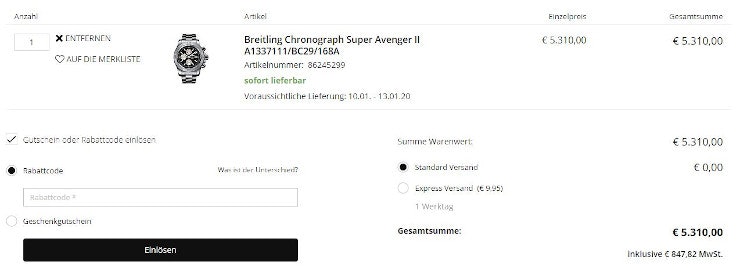 Warenkorb mit Gutscheinfeld