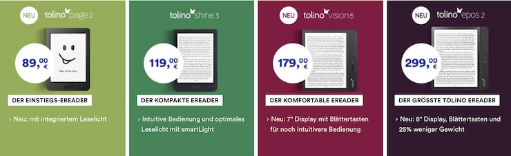 Tolino Auswahl mit Preisen bei Thalia