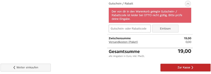 OTTO Gutschein funktioniert nicht