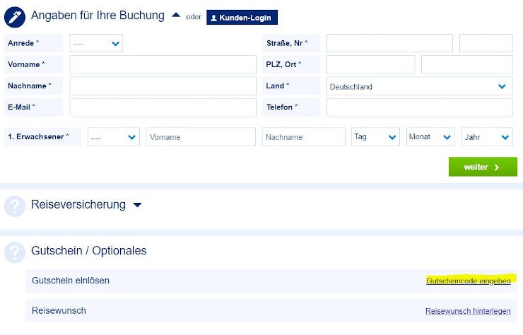 Ab in den Urlaub Gutschein im Warenkorb einsetzen
