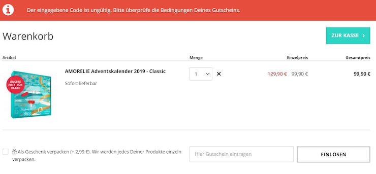 Amorelie Gutschein ungültig Hilfe