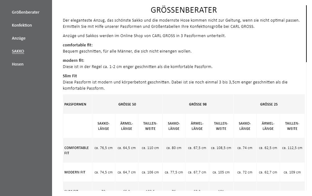 Mit einem Carl Gross Gutschein musst du nur noch im Größenberater die richtige Größe finden